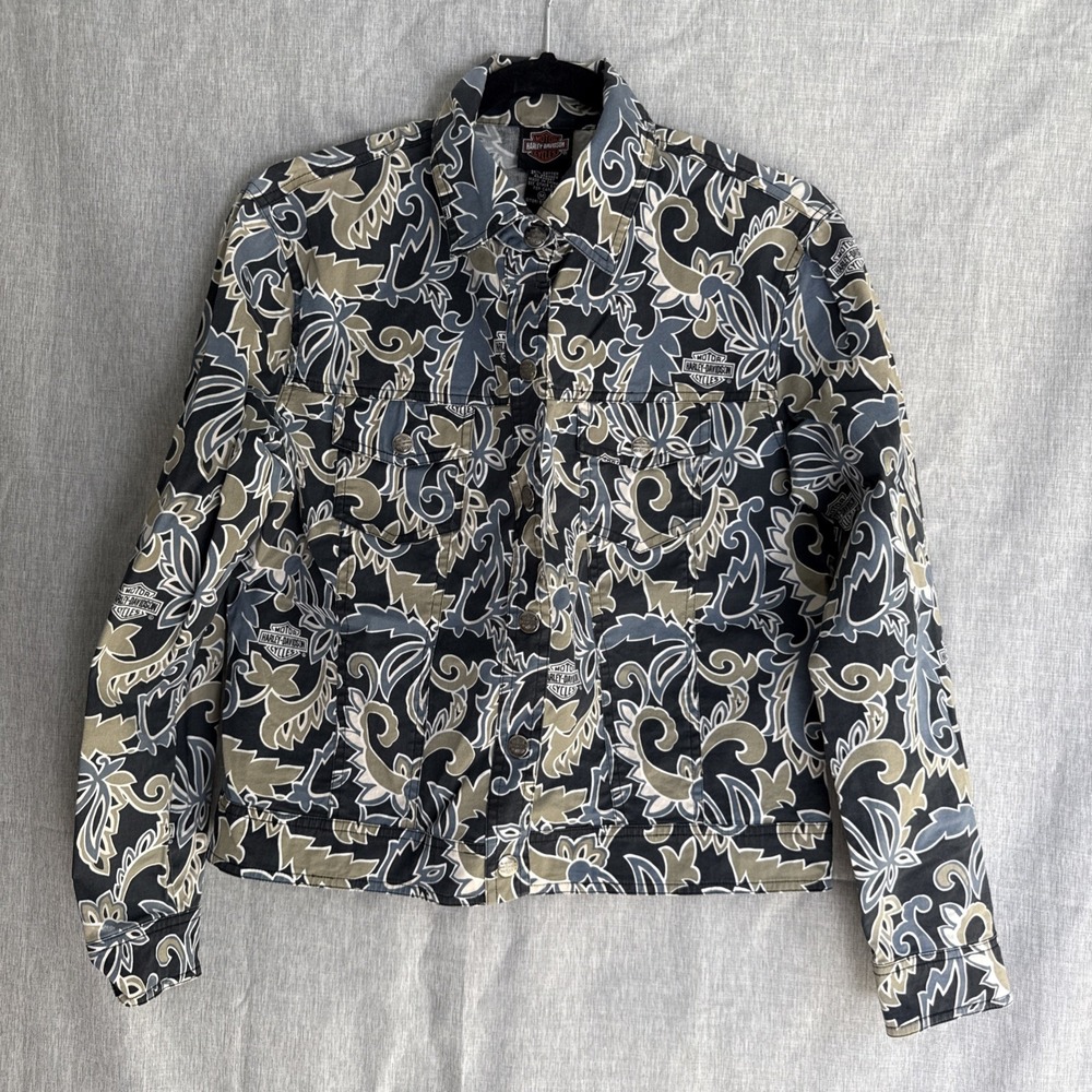 Harley Davidson Jacket Womens Medium Floral Hawaiian Motorcycle Tori Richard